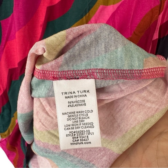 Trina Turk Pierce Long Sleeve Top Medium Teal Pink - Picture 6 of 7